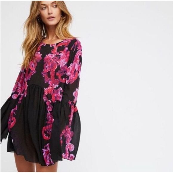 FREE PEOPLE Intimately Symphony Swing Mini Dress Black Women’s Size XS Textured - Picture 2 of 11